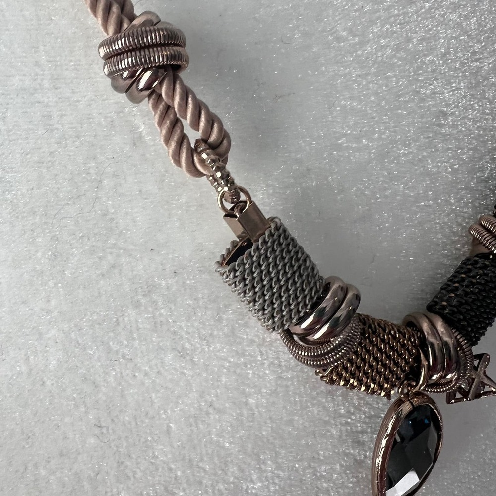 Unique mixed media off center jewel rope knot adjustable necklace - Picture 4 of 5